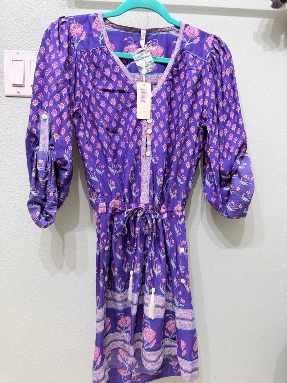 Spell Purple Tunic with Pink Floral Trim - Picture 3 of 3